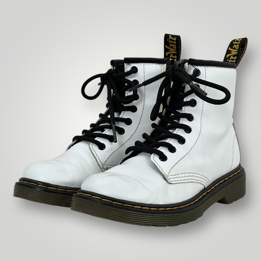 Doc Martens White Leather Unisex Side Zip Boots 1460 Junior Youth US Size 1